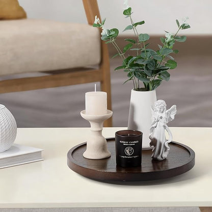 Wood Lazy Susan Organizer Kitchen Turntable for Cabinet Farmhouse Bathroom Decor Round Decorative Tray for Vanity, Counter, Sink, Coffee Table, 12 Inch, Walnut