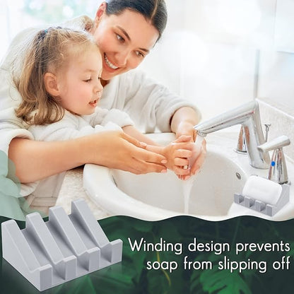 Cunhill 2 Pieces Silicone Soap Dish Self Draining Soap Dish Shower Waterfall Bar Soap Holder Tray with Drain Soap Saver for Kitchen Bathroom Accessories (Light Grey)