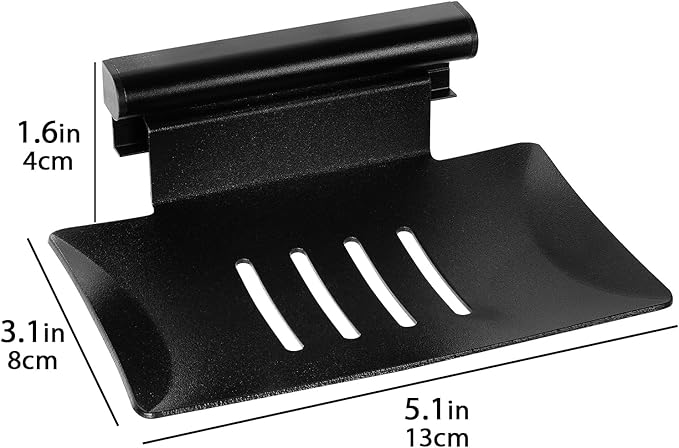 Detachable Soap Dish for Shower, 4 Slot Self-Adhesive Soap Holder for Bathroom, Wall Mounted Shower Soap Holder, Stainless Steel Soap Tray Black