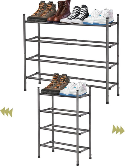 Shoe Rack, Expandable Shoe Storage Organizer for Closet, 4 Tier Metal Shoe Rack for Entryway, Adjustable Small Shoe Shelf for Front Door Entrance, Small Space, Garage