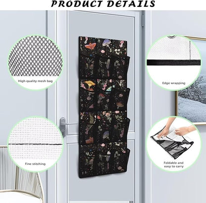Butterflies Door Hanger Organizer Mesh Pockets Behind The Door Organizer for School Supplies Storage Mushrooms Shoe Holder Hanger with Hook Design 12 Pockets Wall Hanging Storage for Dorm