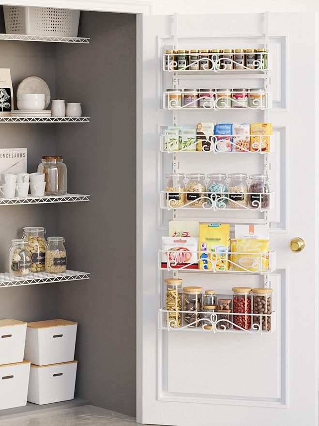 6-Tier Over the Door Pantry Organizer, Over the Pantry Organization And Storage, Pantry Door Organization, Home Laundry Room Bathroom & Kitchen Organization Essentials Metal, White