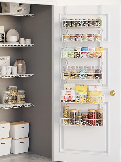 6-Tier Over the Door Pantry Organizer, Over the Pantry Organization And Storage, Pantry Door Organization, Home Laundry Room Bathroom & Kitchen Organization Essentials Metal, White