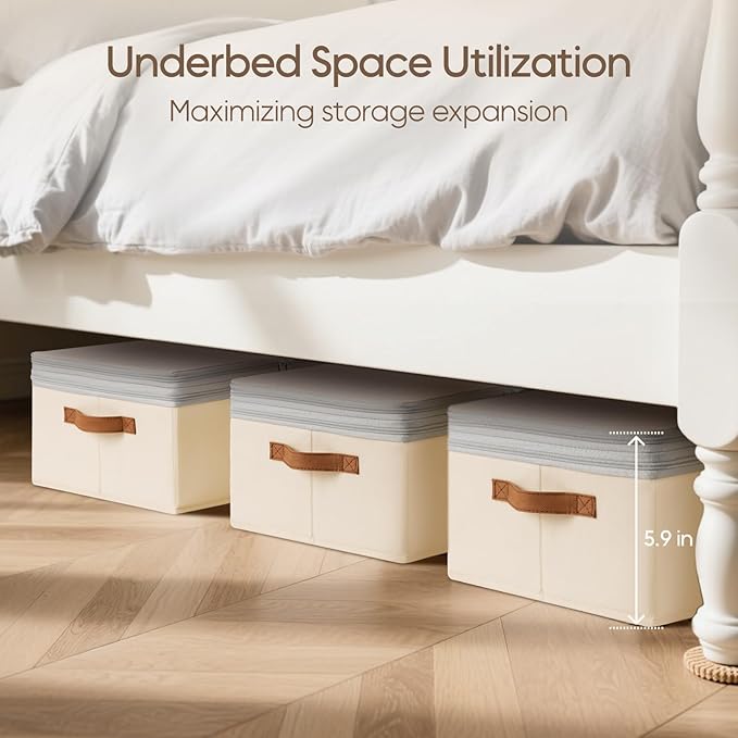 Homsorout Large Closet Storage Bins - Compression Organizer Bins, Stackable Closet Organizer, Expandable Under Bed Storage Containers for Clothes, Towels, Sheet, 2 Pack, Beige
