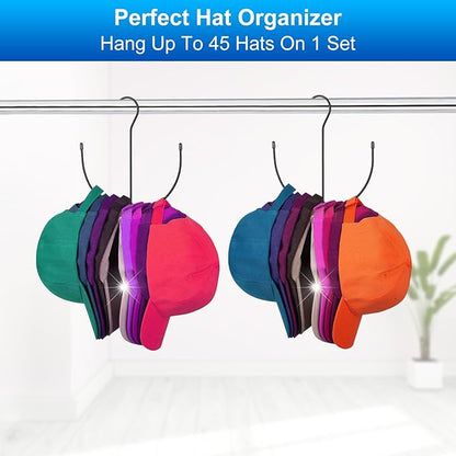 Hat Organizer for 30 Baseball Caps, 3 Pack Black Metal Hat Rack, Closet Hat Hangers, Cap Holder