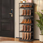 CIMLORD 5-Tier Foldable Shoe Rack for Closet Entryway 5-10Pairs,Stackable Clear Shoe Storage Boxes Organizer with Door Plastic Shoe Cabinet Bins with Lids Shoes Shelf Easy Assembly Large Black