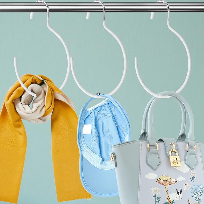5 Pieces Non-Slip Tie Hanging Hooks Scarf Ring Hanger Belt Organizer Closet Accessories Organizer for Ties Scarves Belts and Jewelry (White)