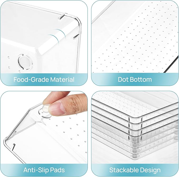 Vtopmart 4 Pack 15" X 6" Kitchen Drawer Organizers, Clear Plastic Drawer Organizer Tray, Storage Bins for Flatware, Silverware, Utensil, Cutlery