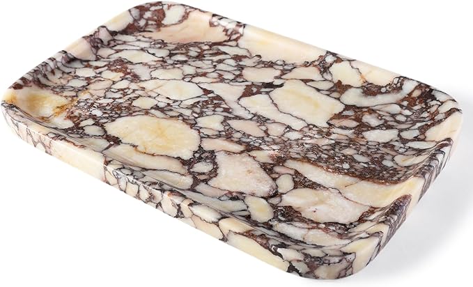 Karibiber Calacatta Marble Vanity Trays, Marble Bathroom Tray Countertop, Luxury Decorative Dresser Organizer, Purple&White Natural Stone Serving Tray for Kitchen, Perfume, Jewelry Holder Storage