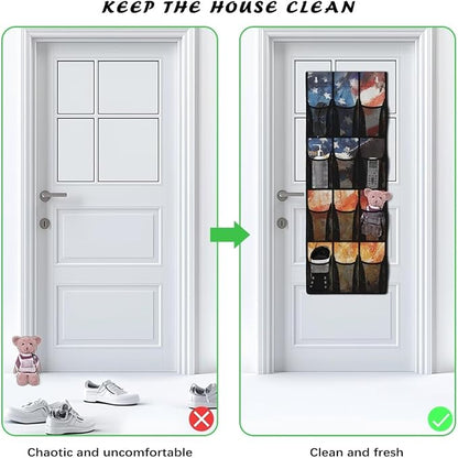 Eagle Over The Door Organizer 4th of July Behind Door Shoe Organizer for BedRoom Space Saving 12 Pockets Wall Hanging Storage American Flag Shoe Holder Hanger