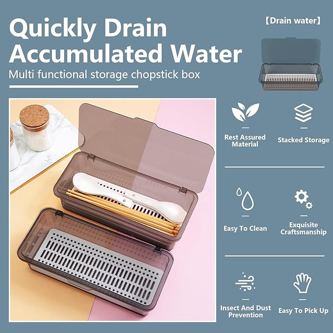 SUNSHNO Flatware Tray with Lid and Drainer, Tableware Utensil and Cutlery Drawer Organizer with Lid Covered Silverware Tray to Keeps Your Cutlery Organized and Protected