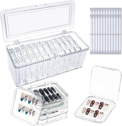 Press on nail storage 12 PCS Acrylic Nail Storage Box - Portable Versatile Organizer for Press - On Nails, Jewelry and More with 60 Pcs Adhesive Double Sided Tape