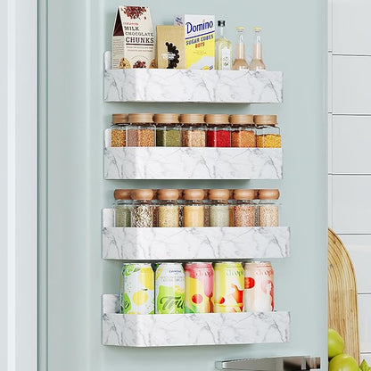 Mystozer Magnetic Spice Rack for Refrigerator, Kitchen Organizer and Storage Shelf, Marble(4 Pack)