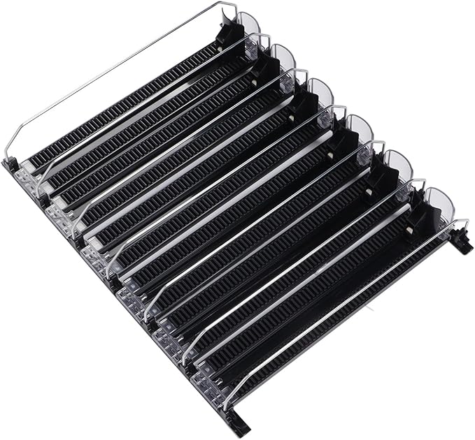 Soda Can Dispenser for Refrigerator, ABS 15in Large Capacity 6 Rows Adjustable Width Drink Dispenser for Fridge, Spring Loaded Easy Slide Self Pushing Drink Holder (Black)