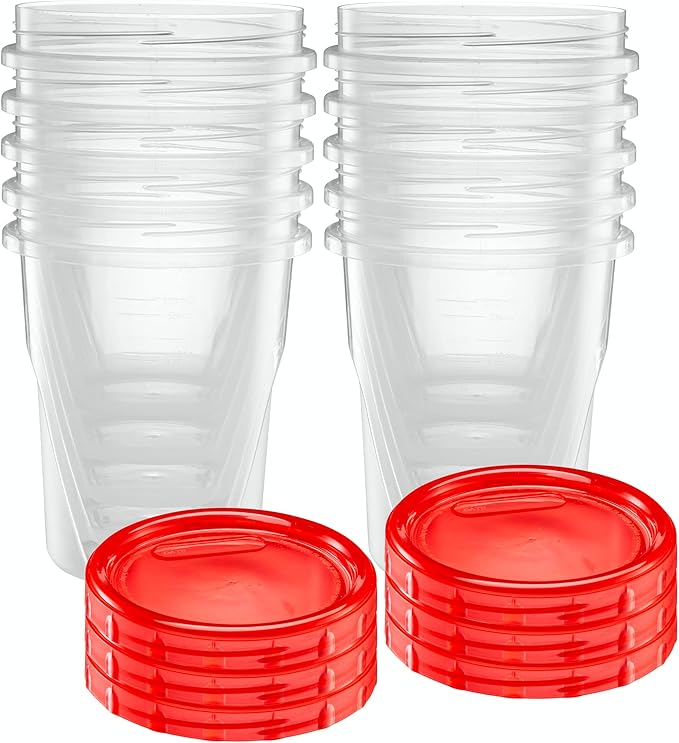 ELEGANT DISPOSABLES (32 Ounce 10 Pack) Twist cap Containers Clear Bottom With Red Top Screw on Lids Twist Top Food Storage Freezer Containers