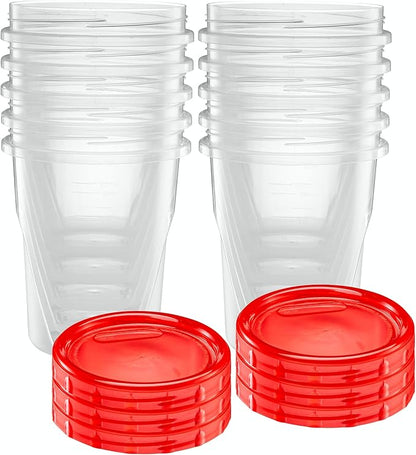 ELEGANT DISPOSABLES (32 Ounce 10 Pack) Twist cap Containers Clear Bottom With Red Top Screw on Lids Twist Top Food Storage Freezer Containers