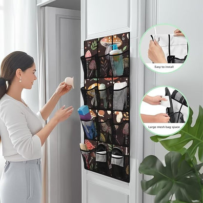 12-Pocket Over the Door Organizer,Space-Saving Hanging Rack for Shoes, Toys, Spices - Non-Woven Fabric with PVC Windows,Mushrooms