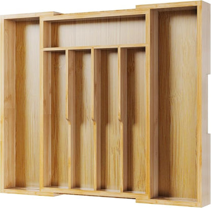 Kitsure Silverware Organizer - Expandable Bamboo Kitchen Drawer Organizer for Cooking Utensils and Cutlery, Sturdy & Thickened Kitchen Organizers and Storage Solution, Medium, Natural