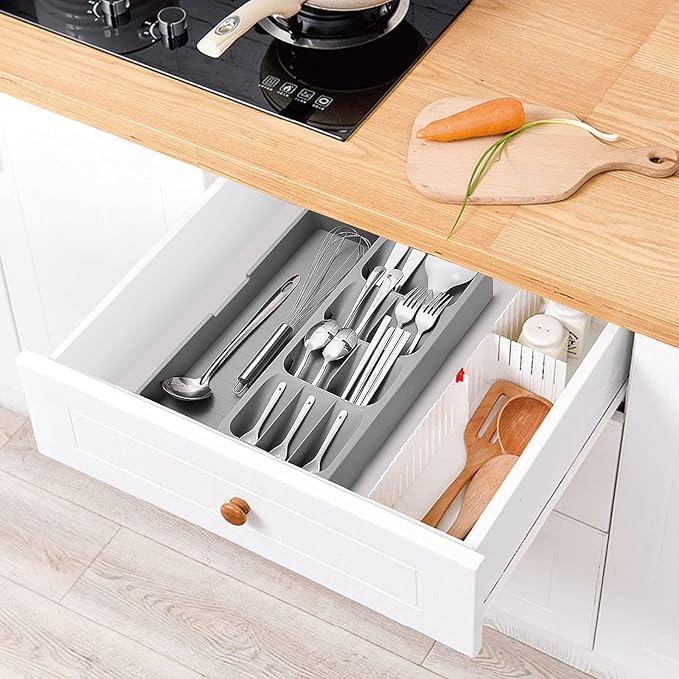 RPJFCPCS Kitchen Drawer Organizer Tray,Drawer Organiser,Cutlery Tray,Expandable Utensil Tray for Kitchen,Compact Plastic Storage Organisation for Spoons