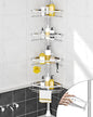 SEIRIONE Rustproof Shower Corner Caddy Organizer for Bathroom, 4 Adjustable Shelves with Tension Pole, for Bathtub Shampoo Accessories Storage Holder, 34 to 116 Inch Height, Silver