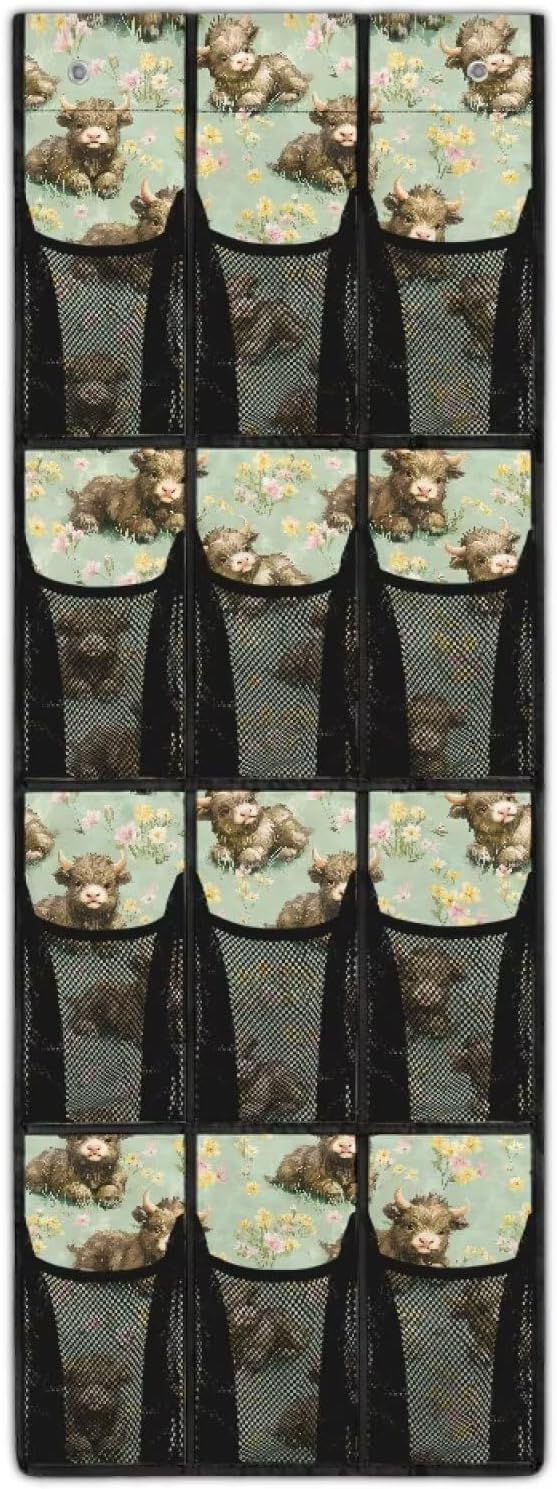 Highland Cattle Shoe Organizer Over The Door 12 Pockets Shoe Holder Hanger for Closet Space Saving Back Door Storage Organizer Easy to Install Green Wall Hanging Storage
