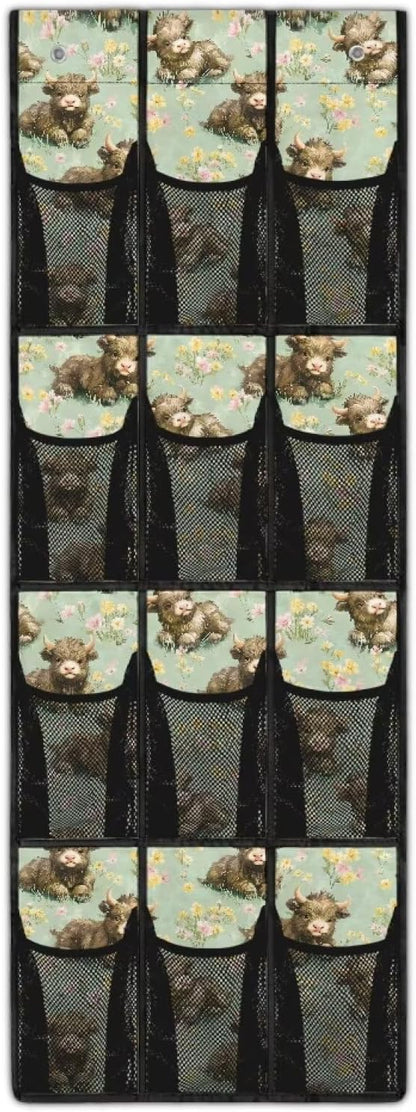 Highland Cattle Shoe Organizer Over The Door 12 Pockets Shoe Holder Hanger for Closet Space Saving Back Door Storage Organizer Easy to Install Green Wall Hanging Storage