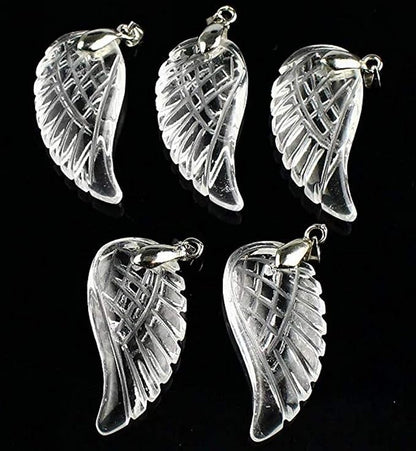 35mm Hand Carved Mixed gemstom Crystal Angel Wing for Necklace Pendant Bead (White Quartz)