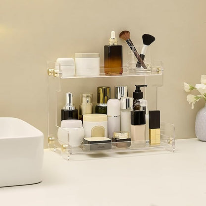 LEQ 2 Tier Bathroom Organizer Countertop Storage, Acrylic Standing Holder Cosmetic Storage Perfume Shelf for Bathroom, Bedroom, Dressing Table and Other Scenes that Need Storage