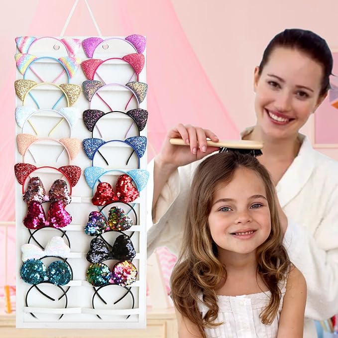 SMUK Hanging Headband Holder Organizer for Girls, Wall-mount Headband Storage Display for Women, Head Band Hair Accessories Organizer On Wall, Door, Wardrobe