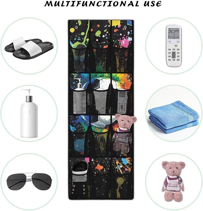 Soccer Ball Door Organizer Hanging Shoe Organizer for College Dorm Room 12 Compartment Breathable Mesh Pocket Over the Door Hanging Storage Bag for Kids Room