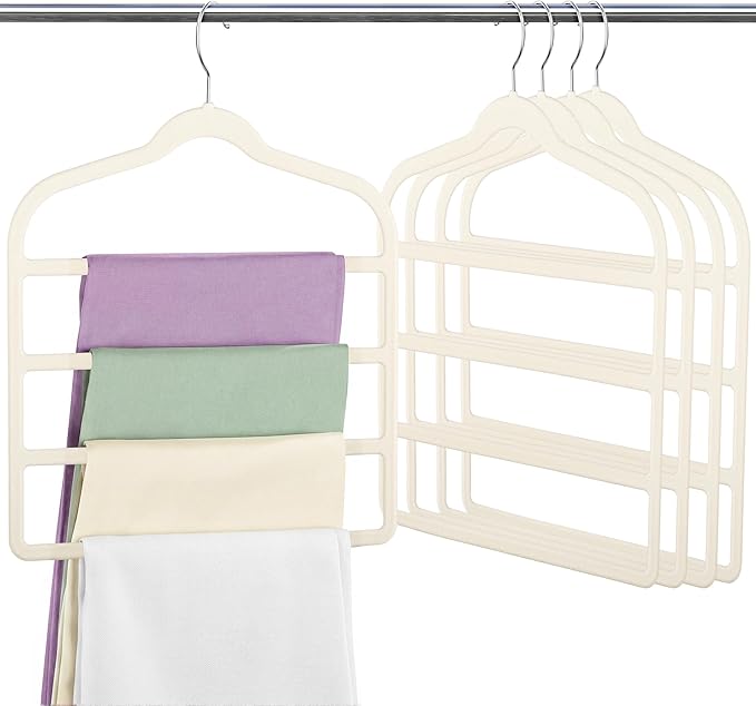 Velvet Pants Clothes Hanger Space Saving Non Slip Pants Shorts Hanger, Myfolrena Jeans Slack Trousers Hangers Multiple Velvet Hanger Closet Organizer Storage for Leggings,Jeans,Scarf,Tie (5, Beige)