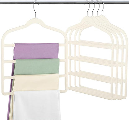 Velvet Pants Clothes Hanger Space Saving Non Slip Pants Shorts Hanger, Myfolrena Jeans Slack Trousers Hangers Multiple Velvet Hanger Closet Organizer Storage for Leggings,Jeans,Scarf,Tie (5, Beige)