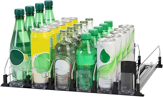 Upgraded Drink Organizer for Fridge，Soda Can Dispenser for Refrigerator，Automatic Self-Pushing Drink Pusher，Space-Saving Fridge Storage，Holds up to 30-35 Cans, 6 Row