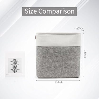 Bagnizer 13x13 Cube Storage Bins, Collapsible Fabric Storage Box, 4 Pack Closet Baskets with Handles for Organizing, Shelf, Toys, Clothes, Home, Office, Nursery (Grey&White)
