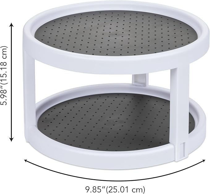 Kitchen Spaces Two-Tier Lazy Susan Organizer, Cabinet Turntable Shelf Storage for Kitchen and Pantry Items, Great for Spices or Condiments, Non-Skid, Sturdy with Full Spin, White