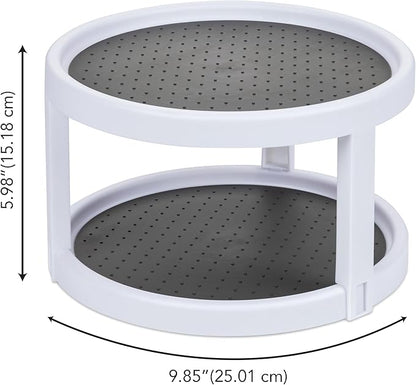 Kitchen Spaces Two-Tier Lazy Susan Organizer, Cabinet Turntable Shelf Storage for Kitchen and Pantry Items, Great for Spices or Condiments, Non-Skid, Sturdy with Full Spin, White