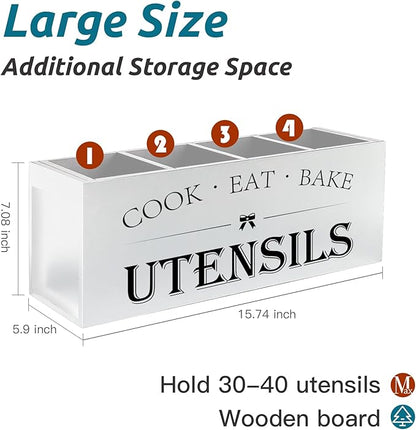 Suli Extra Large Kitchen Utensils Holder with 4 Compartments (White)