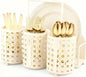 NelyBet Utensil Caddy Silverware Holder Fork Spoon Napkin Paper Plate Organizer Metal Utensil Holder Cutlery Flatware Organizers for Party Kitchen Countertop Camping Picnic - Cream Mesh