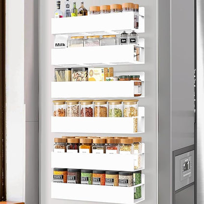 SMRCAD Magnetic Spice Rack for Refrigerator, 6pack Magnetic Shelf for Fridge Space Saving Seasoning Organizer for Kitchen storage Any Metal Surface No Drilling Needed (6pack-White)
