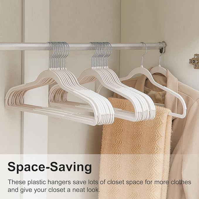 VECELO Non-Slip Clothes Hangers, 50 Pack Heavy Duty Plastic Hangers with 360° Rotating Metal Hook, Space Saving Wardrobe Organizer for Shirts, Coats, Pants, Dresses