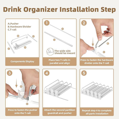 HIYOHIYO 3 Row Auto-Push Drink Organizer for Fridge, Automatic Pushing Can Dispenser for Supermarket Shelf Storage, Self Push Beverage Rack for Commercial Refrigerator Adjustable Width (Depth 15")
