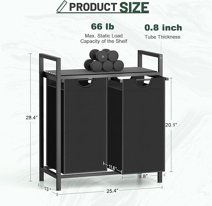 Sonharlar Laundry Hamper, Laundry Sorter with 2 Pull-Out Removable Oxford Fabric Bags Cloth Laundry Basket 2 x 10 Gallons (Charcoal Black)