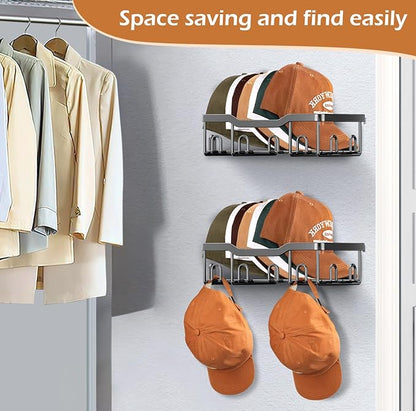 KEETDY Metal Hat Racks for Baseball Caps Wall Hat Organizer Fit 24 Caps Holder, 2 Packs Sturdy Wall Mounted Hat Storage Organizer, Black