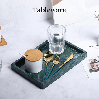 YMXYJM Real Natural Marble Tray for Bathroom, Genuine Marble Stone Vanity Tray, Luxury Storage Trays for Kitchen, Vanity, Home Decor, Dresser, Non-Resin/Non-Ceramic, 12"x 8"x 1.2", Dark Green