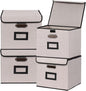 Large Square Storage Bin with Lid, Foldable Organizer Box with Handles & Label Design, for Office, Closet, Home, Documents, Grey, 12.20 x 10.63 x 10.63 Inches, 4 Pack