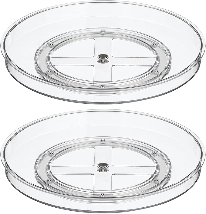 mDesign Lazy Susan Turntable Plastic Spinner for Kitchen/Bathroom, Pantry, Fridge, Cupboards, or Counter Organizing, Fully Rotating Organizer for Food, 11.5" Round - Lumiere Collection - 2 Pack, Clear