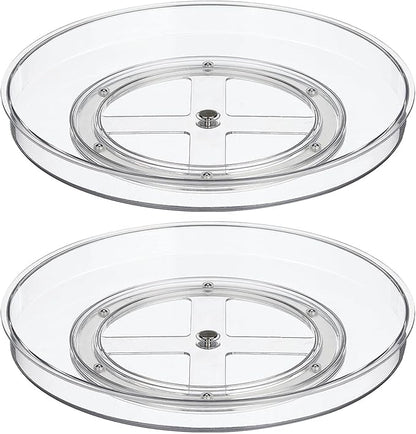mDesign Lazy Susan Turntable Plastic Spinner for Kitchen/Bathroom, Pantry, Fridge, Cupboards, or Counter Organizing, Fully Rotating Organizer for Food, 11.5" Round - Lumiere Collection - 2 Pack, Clear