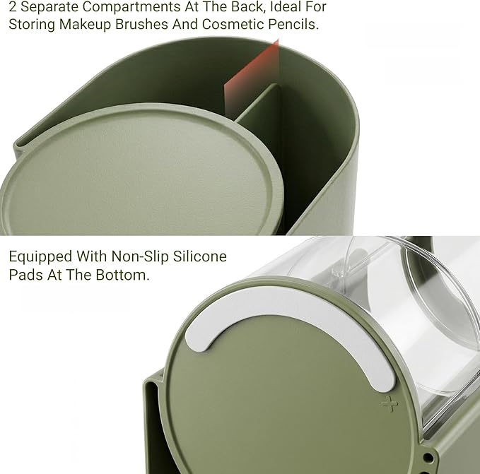 Sage Green Makeup Organizer Countertop for Vanity, Hair Accessories Organizer with Hair Brush Holder, Hair Organizer Storage for Hair Ties, Makeup Pads, Makeup Brushes, Beauty Blender
