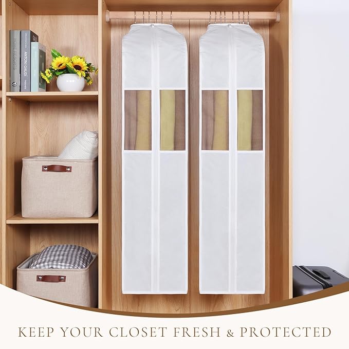 Univivi Premium Cotton Garment Bags for Hanging Clothes and Storage, 50 Inch Washable Garment Bags for Storage with Extra Large 10" Gusset & Clear Window - Perfect for Suits, Coats, Jackets - 4 Pack