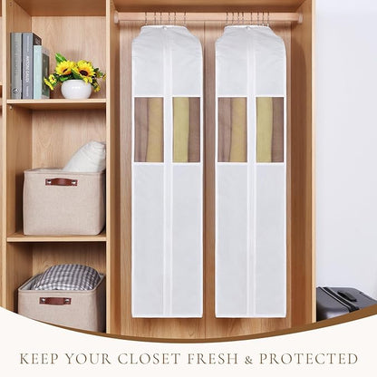 Univivi Premium Cotton Garment Bags for Hanging Clothes and Storage, 50 Inch Washable Garment Bags for Storage with Extra Large 10" Gusset & Clear Window - Perfect for Suits, Coats, Jackets - 4 Pack